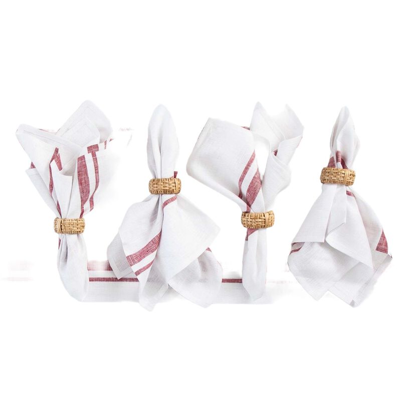 Solino Home 100% Pure Linen Dinner Napkins 20 x 20 Inch Set of 4 - French Stripe
