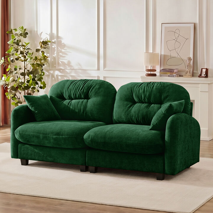 Modern Modular Cloud Loveseat, Chenille Fabric with Pleated Back, Ergonomic Cushion, Wood Base for Home Office
