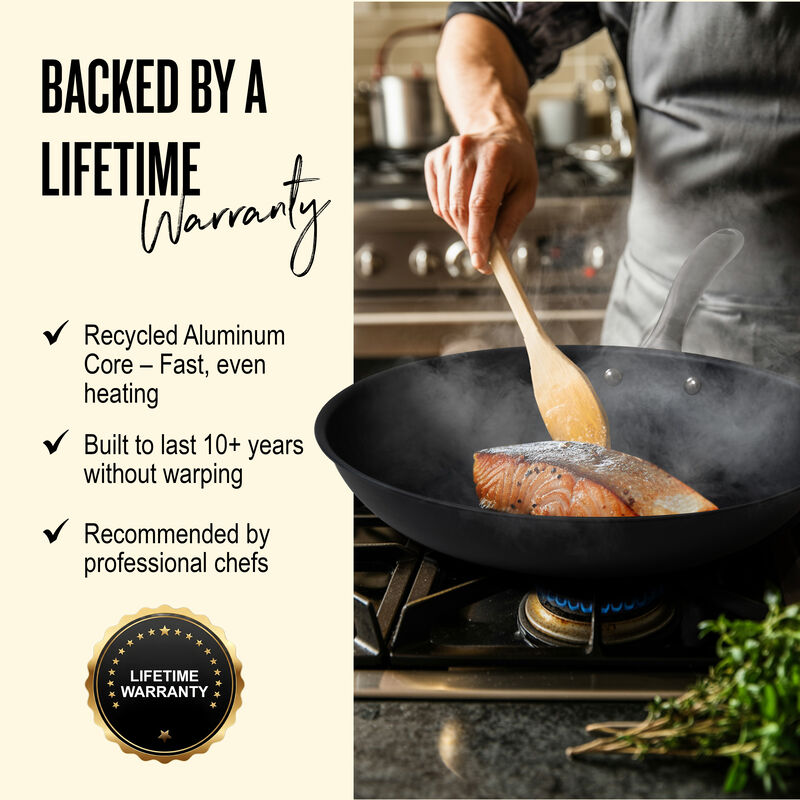 Alva Black Angus Naturally Nonstick Carbon Steel Frying Pan 2-Piece Set - Pre-Seasoned, Oven Safe and Made without PFAS, PFOA & PTFE - Induction and All Stovetop Compatible with Even Heat Distribution