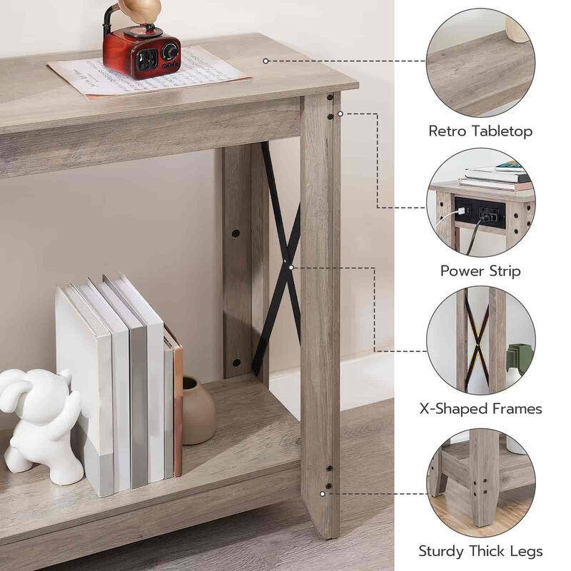 Farmhouse Entryway Console Table with Power Outlets & USB Charging -Greige image number 5