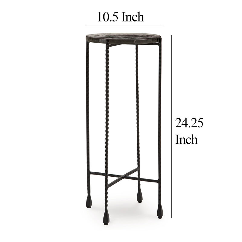 Accent Table, 11 Inch Glass Top, Industrial Black Forged Iron Legs