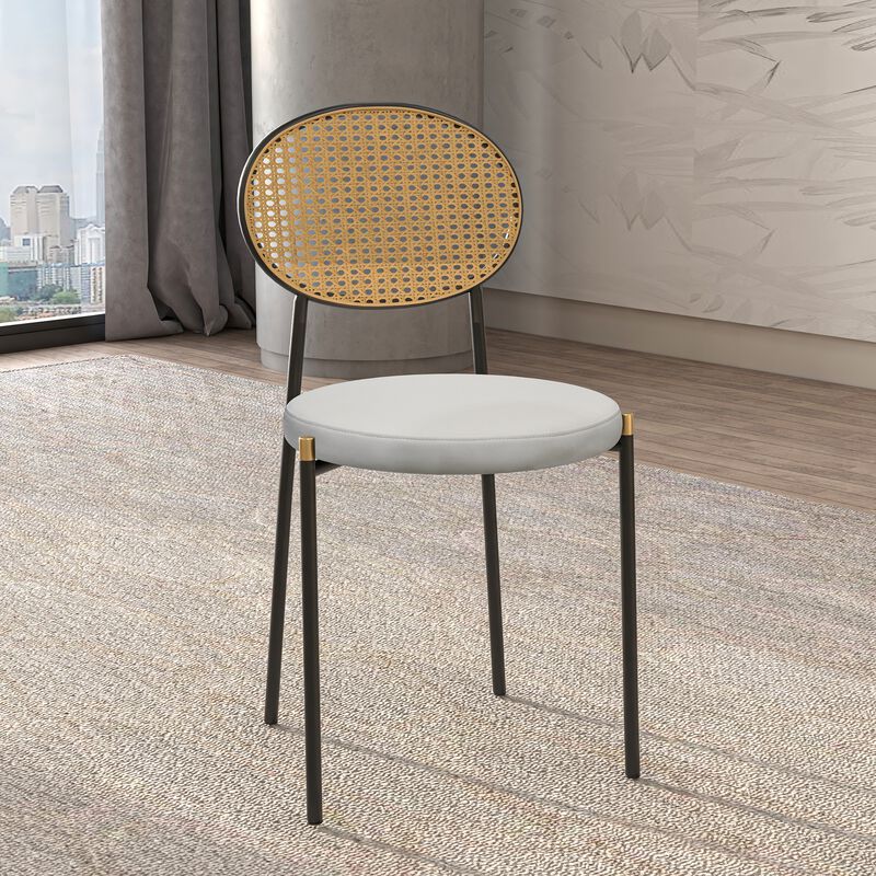 LeisureMod Euston Modern Dining Chair with Wicker Back and Velvet/Leather Seat, Indoor Kitchen, Dining Room, Home, Contemporary Side Chair Seating, Set of 4