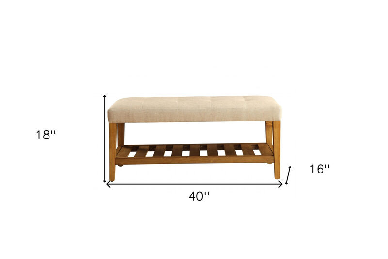 Upholstered Polyester Bench with Open Shelves for Entryway or Bedroom Storage image number 4