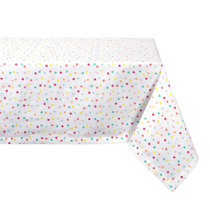 104" Pearl White and Pink Polka Dots Printed Rectangular Tablecloth