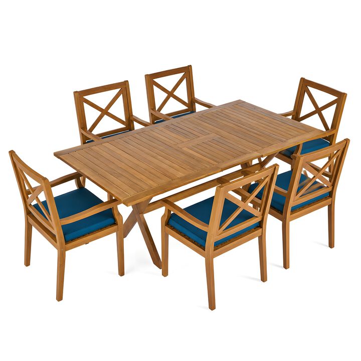 Pemkle 7 Pieces Acacia Wood Outdoor Dining Set