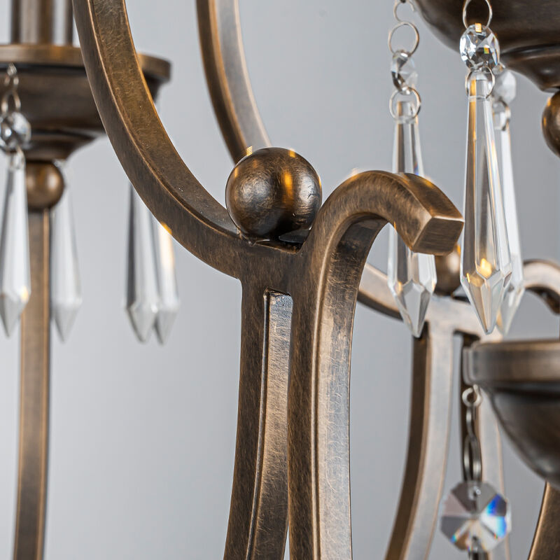 35'' 8-Light Antique Bronze Dimmable Traditional Metal Chandelier with Crystal Accents and Adjustable Hanging Height for Dining Room Foyer or Living Room image number 4