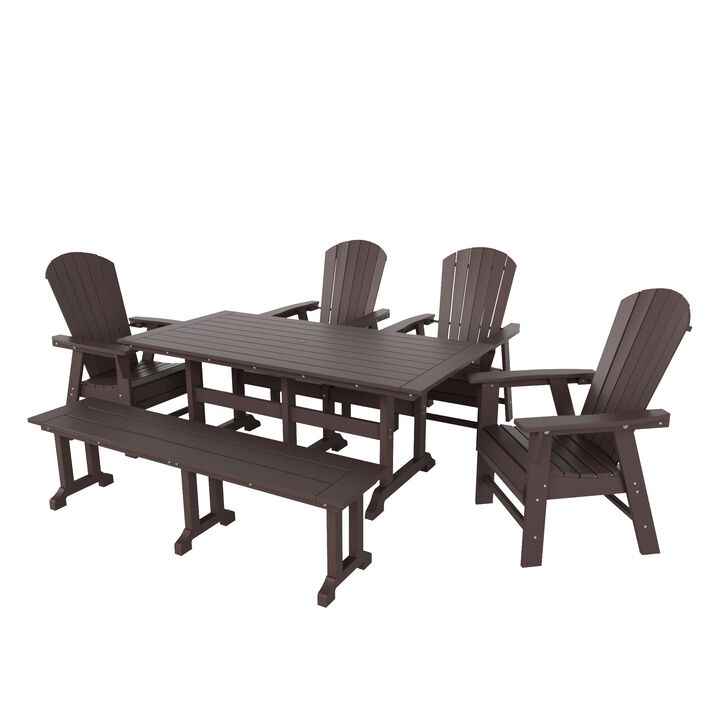 WestinTrends 6 Piece Outdoor Patio Dining Table and Armchair Dining Bench Set