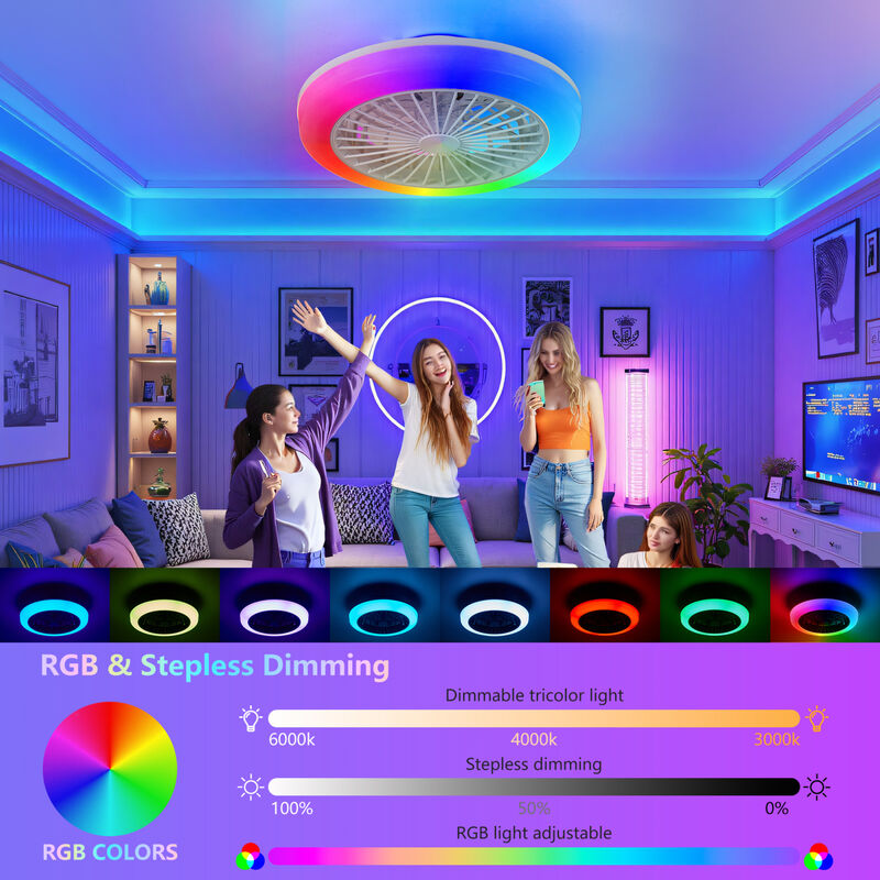 ELEMENT ACE Modern Dimmable RGB LED Ceiling Fan with Light, Adjustable Speed Bidirectional Rotation Ceiling Lighting Fixture for Living Room Bedroom Office image number 4