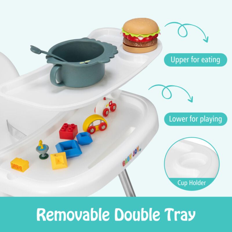 Hivvago 4-in-1 Convertible Baby High Chair with Removable Double Tray