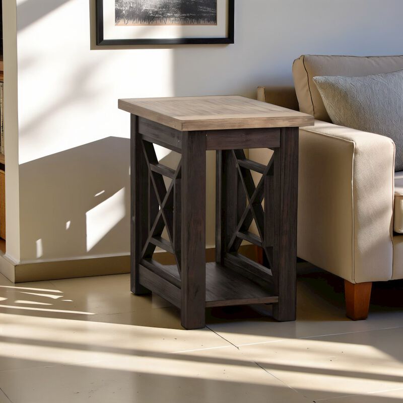 Black Side Table with Acacia Solid and Veneer, Small Sofa Table image number 3