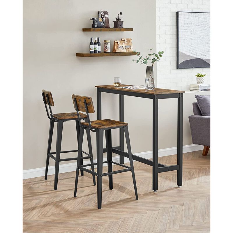Set of 2 Tall Bar Stools with Backrest for Kitchen Island or Home Bar