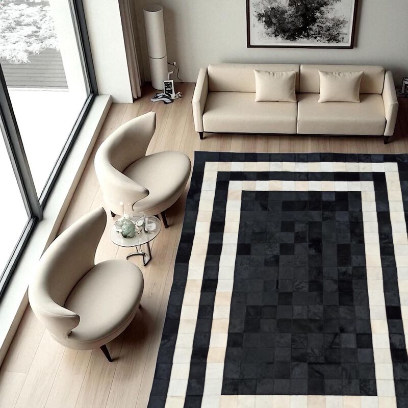 Black and White Border Cowhide Rug image number 3