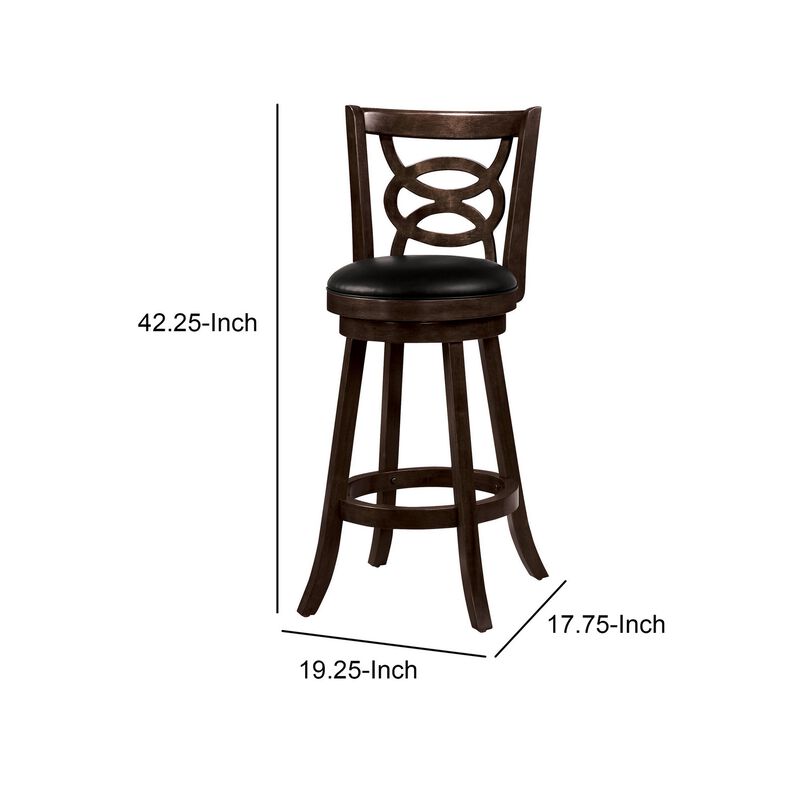 29" Swivel Bar Stool with Upholstered Seat, Black And Brown ,Set of 2-Benzara
