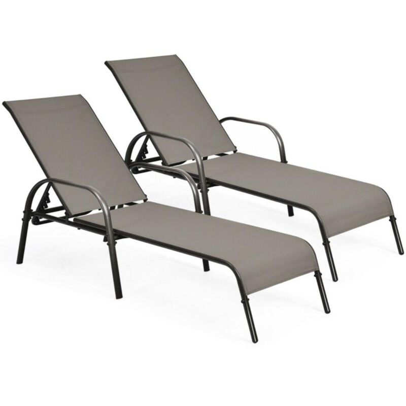 Hivvago 2 Pieces Outdoor Patio Lounge Chair Chaise Fabric with Adjustable Reclining Armrest