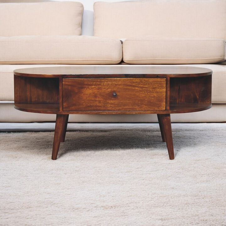 Artisan Furniture Solid Wood Chestnut Oval Coffee Table with 1 Drawer