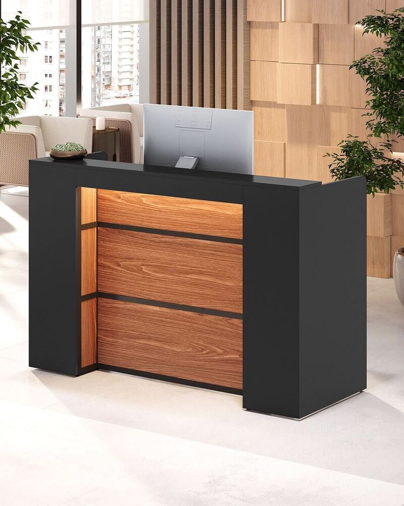 ShipItFurniture 63-Inch Reception Desk Black and Brown image number 4