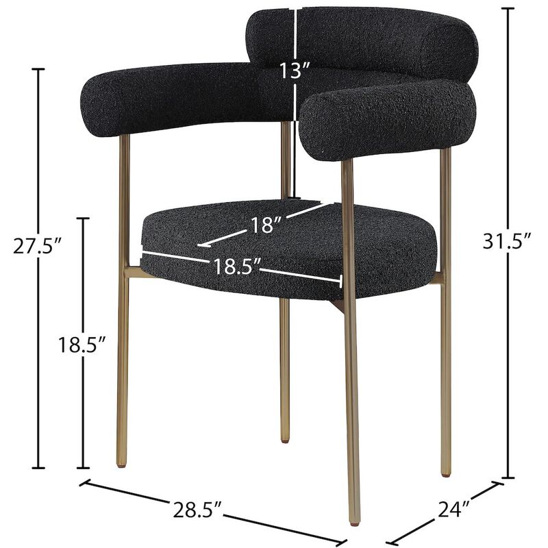 Meridian Furniture Blake Black Boucle Fabric Dining Chair, Set of 2