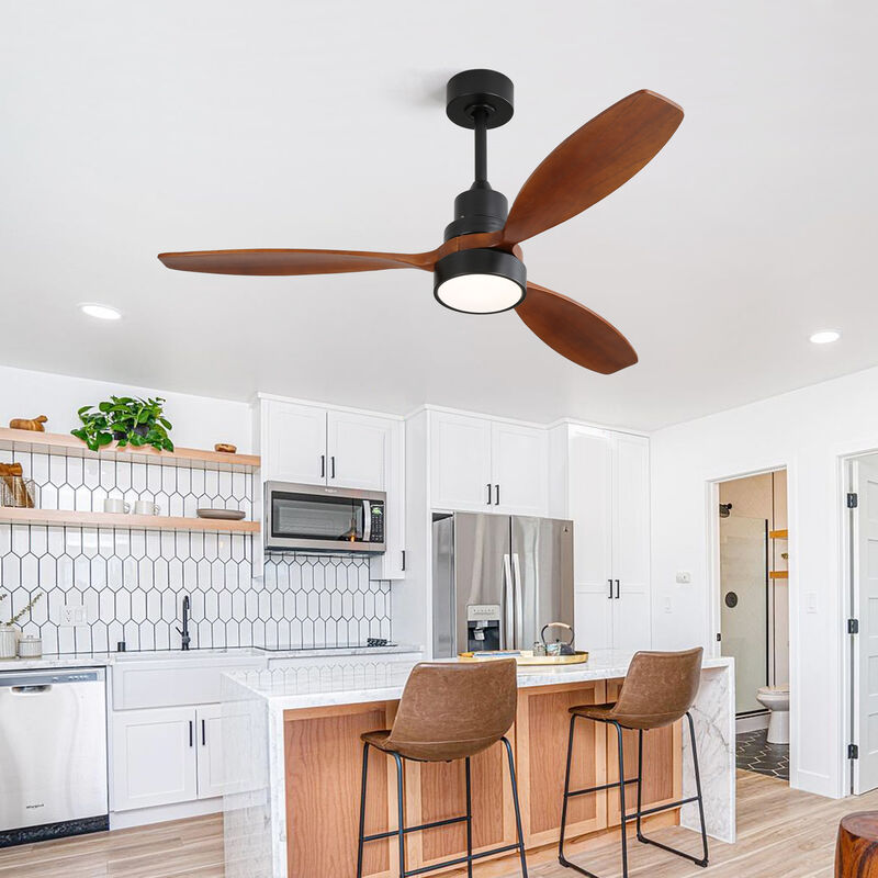 52 Inch Wooden Led Light Ceiling Fan With 3 Solid Wood Blades Remote Control Reversible DC Motor image number 2