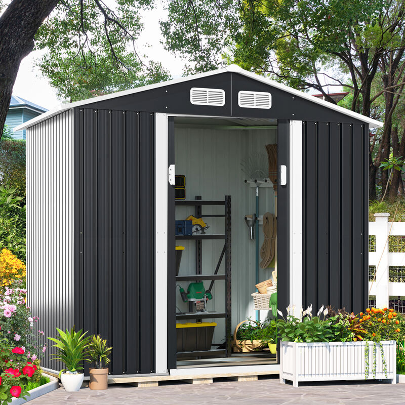6' x 8' Outdoor Metal Storage Shed Garden Tool Organizer House