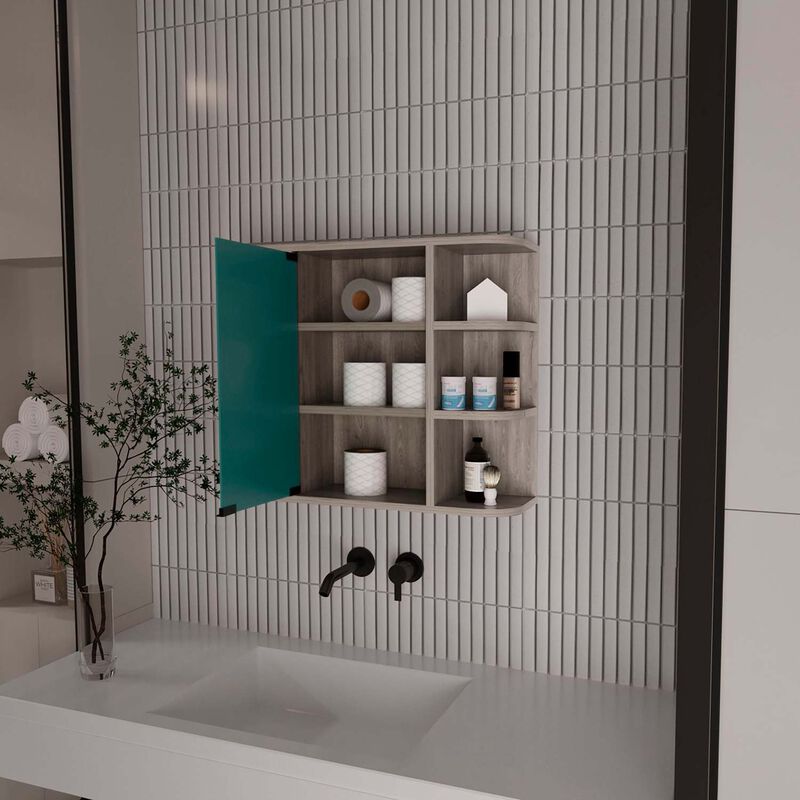 Streamdale Roseburg 6-Shelf Medicine Cabinet With Mirror Light Grey image number 2