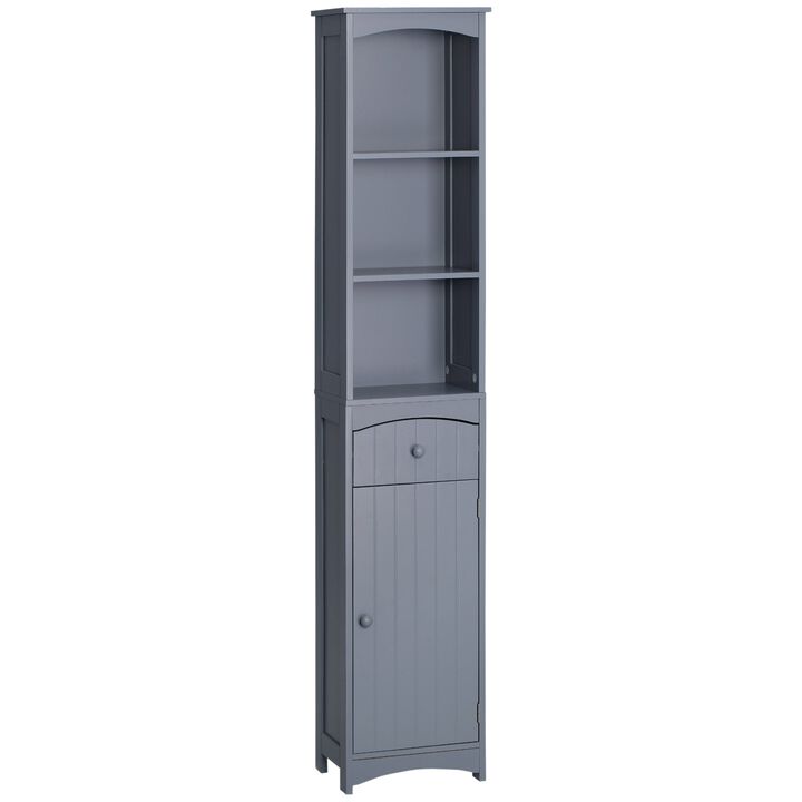 Bathroom Storage Cabinet, Free Standing Bath Storage Unit, Tall Linen Tower with 3-Tier Shelves and Drawer, Grey