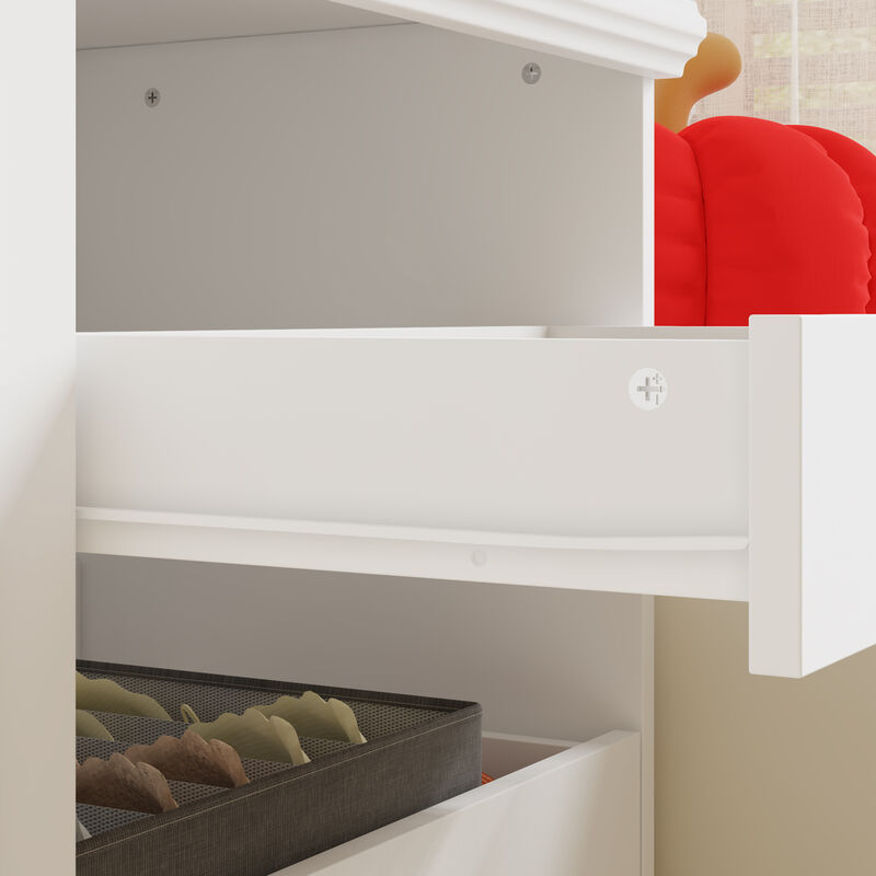 FUFU&GAGA White Lacquered Storage Cabinet with Adjustable Shelves, Open Compartments & Drawers (47.2 in. W x 16.5 D x 78.7 H)