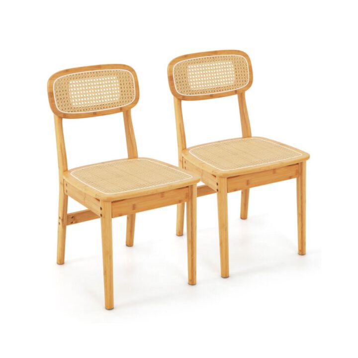 Hivvago Set of 2 Rattan Dining Chairs with Simulated Rattan Backrest-Natural