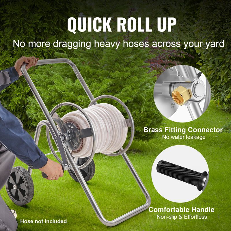 Heavy Duty Garden Hose Reel Cart with Wheels, Steel Frame for Lawn or Yard Use