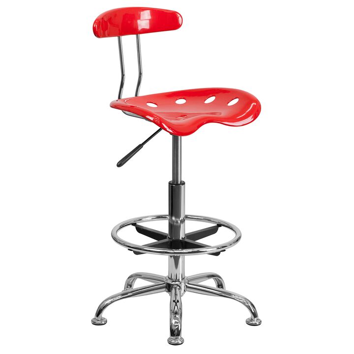 Flash Furniture Bradley Vibrant Red and Chrome Drafting Stool with Tractor Seat