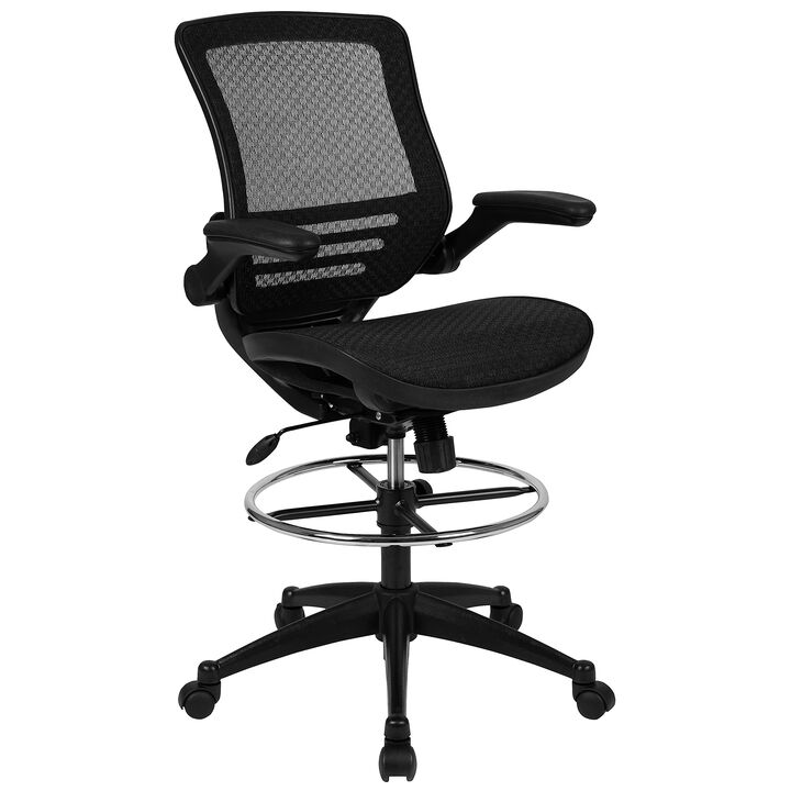 Flash Furniture Waylon Mid-Back Swivel Office Chair with Adjustable Foot Ring, Lumbar Support, and Seat Height, Ergonomic Mesh Executive Chair with Armrests, Black
