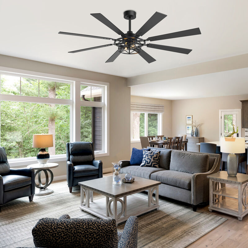 Breezary 65 in Traditional Ceiling Fan with Light,8 Blade Plywood Fan, E26 x2 Bulbs,Remote Control image number 9