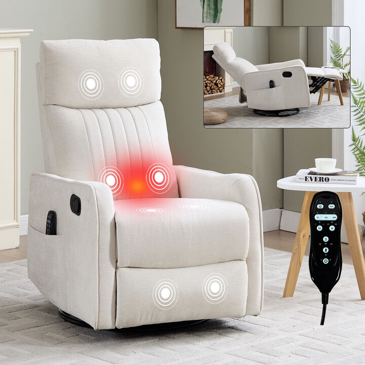 360&deg; Swivel Rocker Manual Recliner Chair with Heat and Massage, Upholstered Chenille Reclining Chair for Living Room