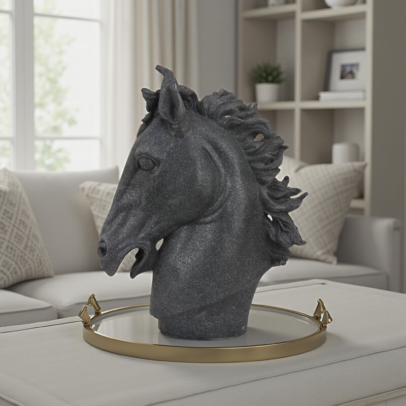 Ellena Horse Head Accent Bust, Highly Detailed Black Resin, 25 Inch - Benzara