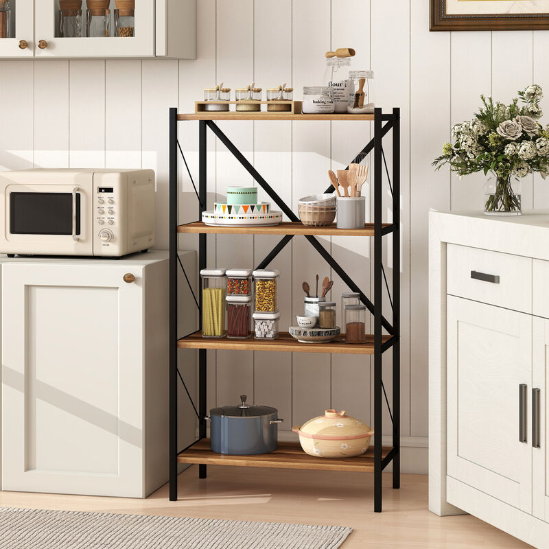 Heavy Duty 4 Tier Bookcase with Metal Frame, Open Display Shelf image number 7