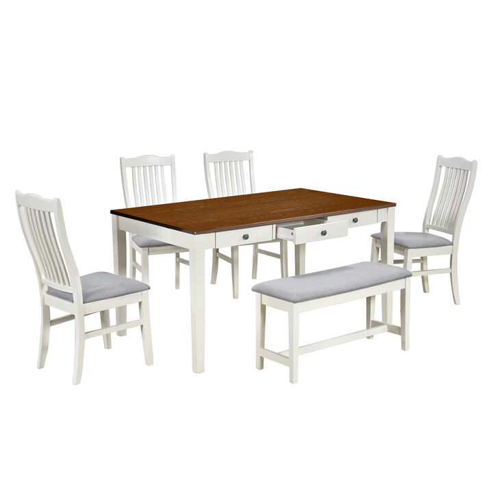 Merax Mid-Century 6-Piece Wood Dining Table Set