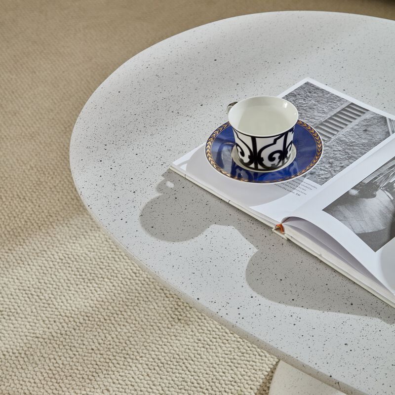 47.27 Inch Lucky Stone Oval Coffee Table Modern Minimalist Fiberglass Center Table image number 9