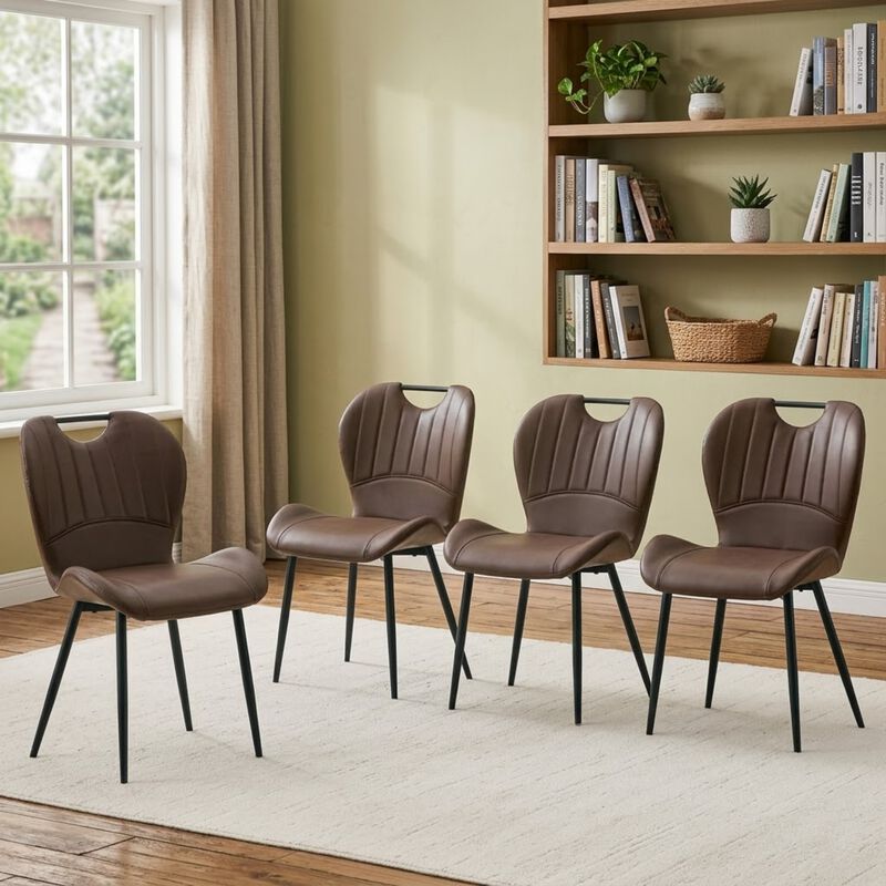 Whisen Set of 4 Upholstered Dining Chairs with Metal Handle, Fabric & Metal Frame, Ergonomic Accent Chairs for Dining Room, Living Room, Office image number 1