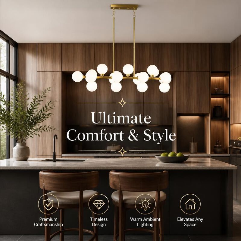 ELEMENT ACE 16-Light Modern Farmhouse Ceiling Pendant Hanging Light Fixture with Opal Glass Shade for Dining Room and Kitchen Island image number 4