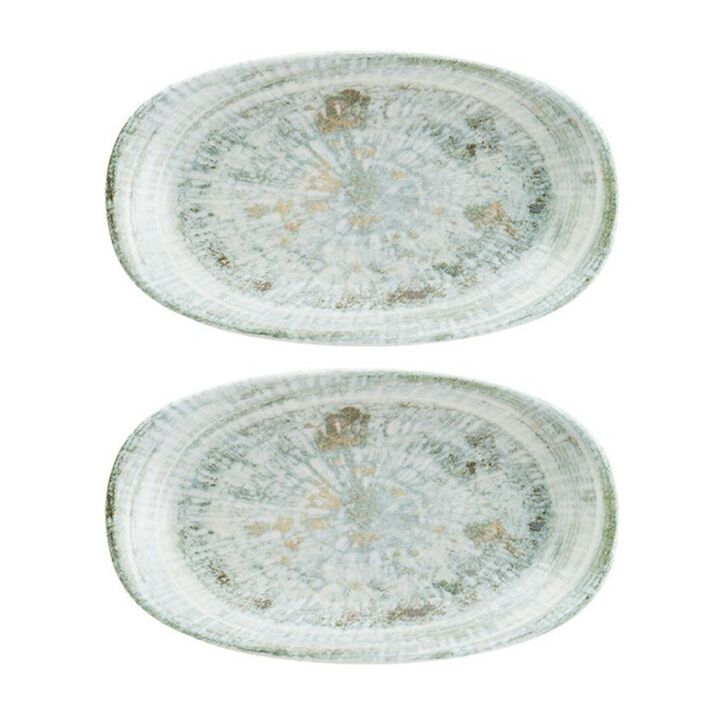 Odette 6" x 3.5" x h:0.75" Oval Decorated Porcelain Platter (Set of 2)
