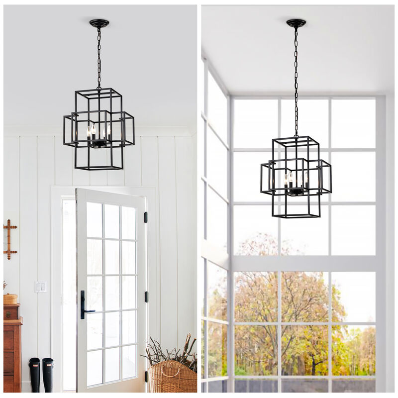 ELEMENT ACE Industrial Farmhouse Lantern Tiered Pendant Hanging Light Fixture with Adjustable Height image number 6