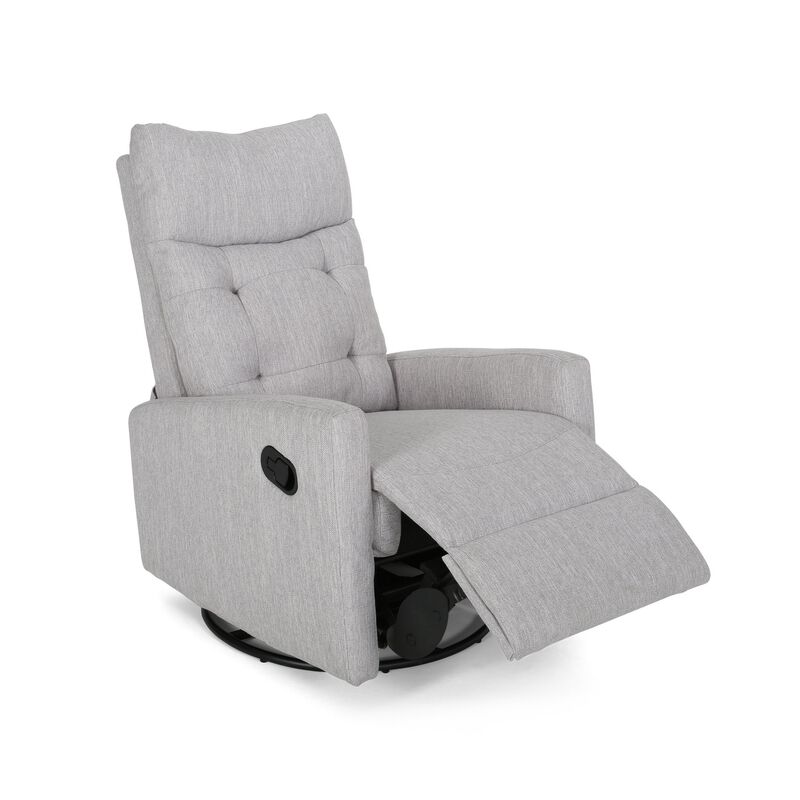 Manual Glider Swivel Recliner Chair, Tufted Split Design, Light Gray - Benzara