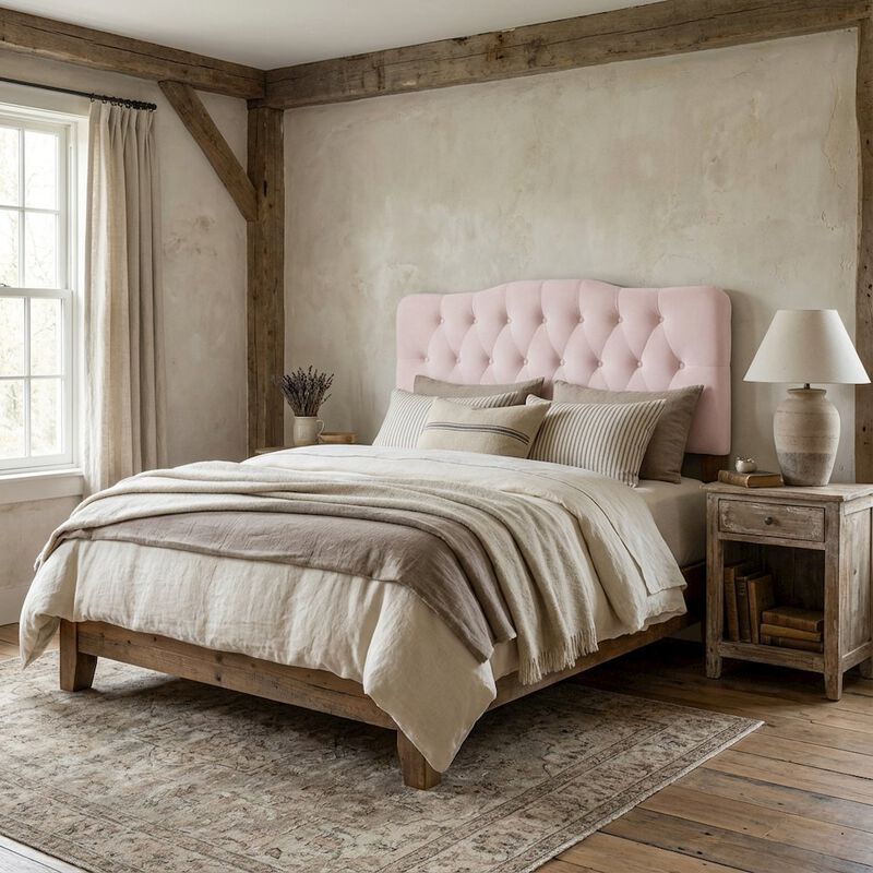 Pink Tufted Velvet Headboard with Diamond Pattern and Plush Padding image number 2