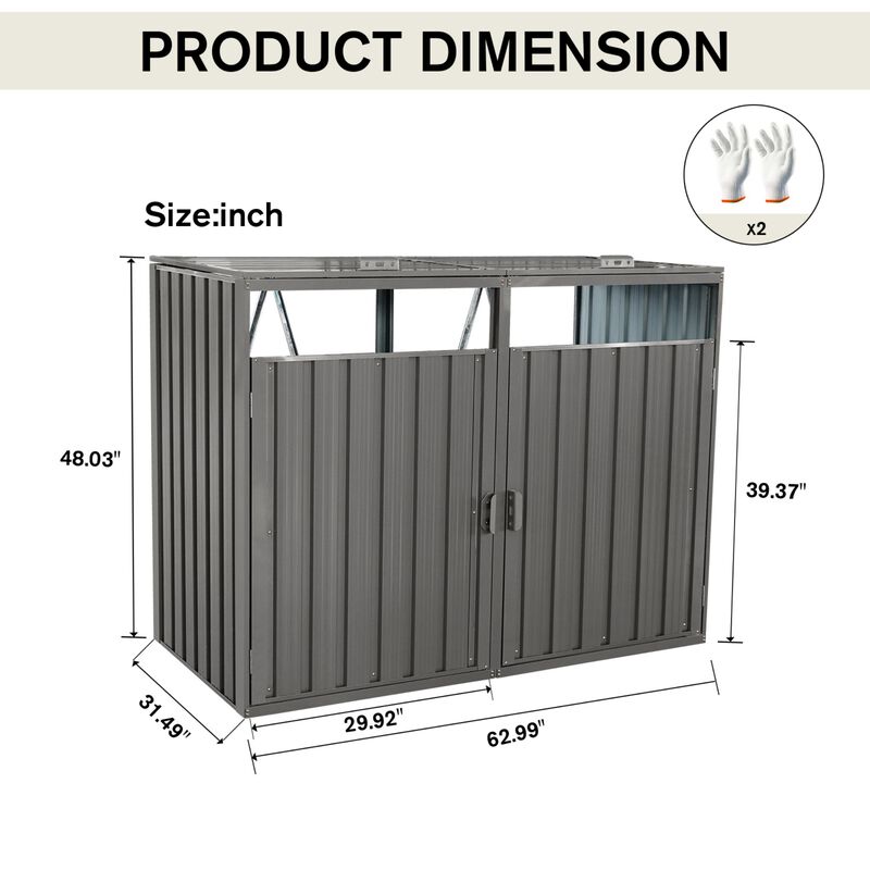 Garbage Bin Shed Stores 2 Trash Cans Metal Outdoor Bin Shed for Garbage Storage image number 2