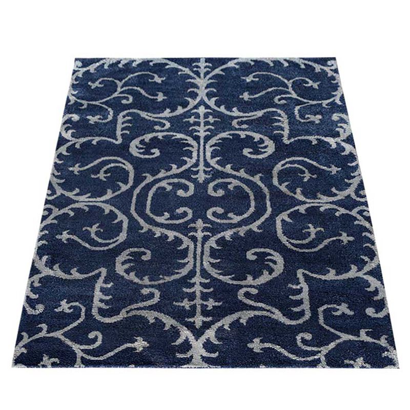Rugsotic Carpets Hand Knotted Silk 7'x10' Area Rug Contemporary Blue Light Blue NS3313