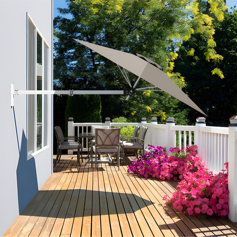 8ft Wall-Mounted Telescopic Folding Tilt Aluminum Sun Shade Umbrella