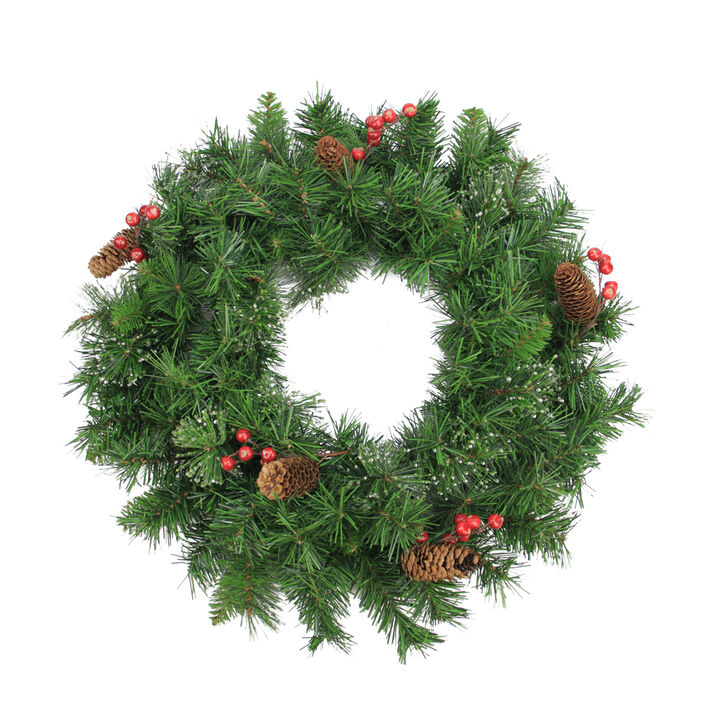 Iced Mixed Pine Berries and Pinecones Artificial Christmas Wreath - 24-Inch  Unlit