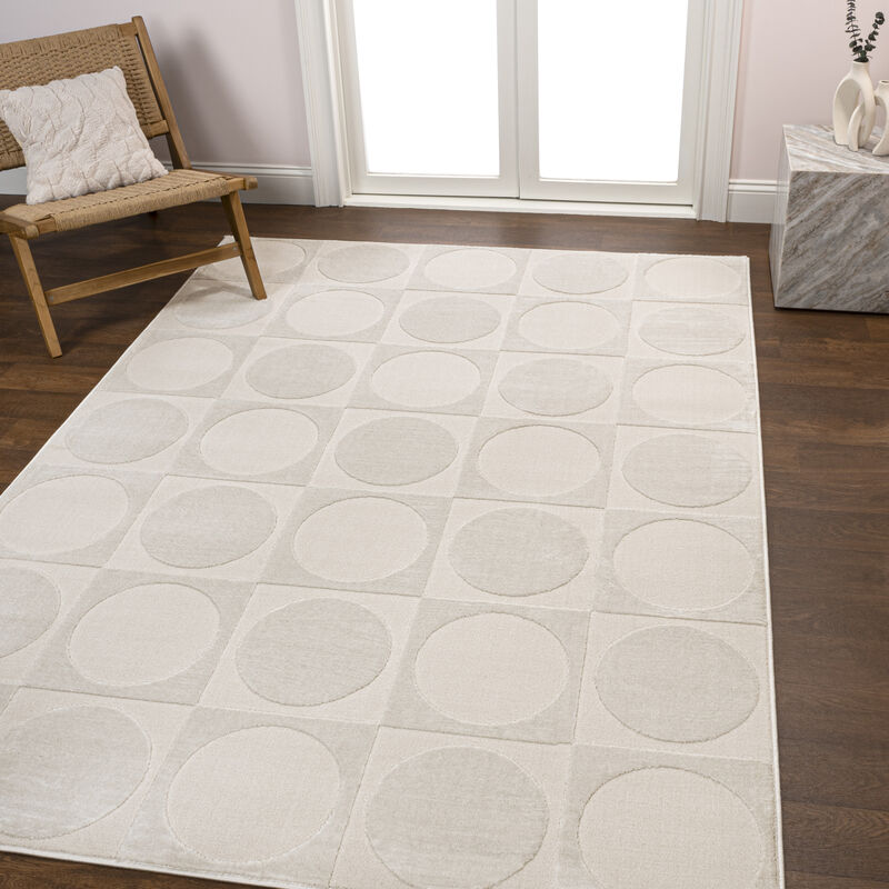 Helena Modern Geometric Circles In Squares High-Low Area Rug
