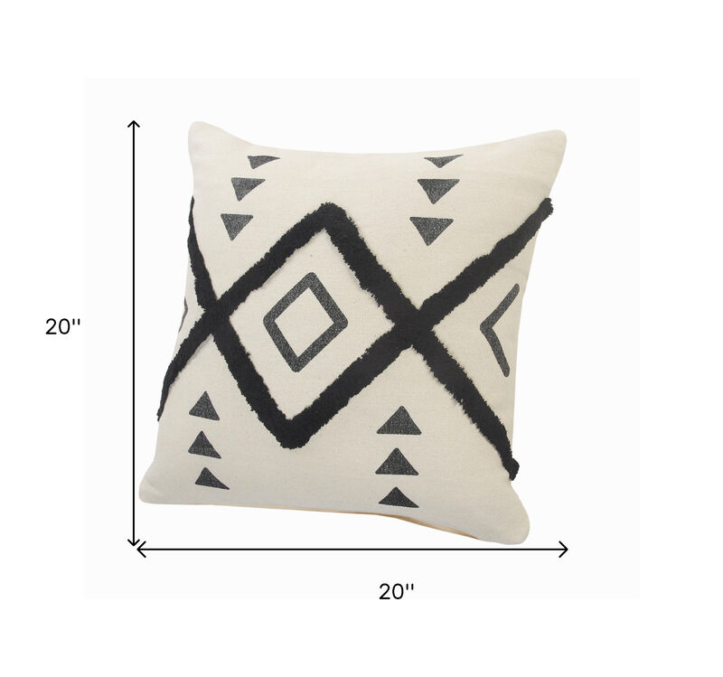 HomeRoots Set of Two 20" Natural And Black Geometric Cotton Throw Pillows with Texture image number 5