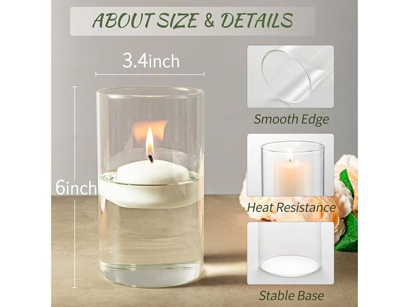 Set of 12 Clear Glass Cylinder Vases &ndash; 6‑Inch Flower & Floating Candle Holders image number 2