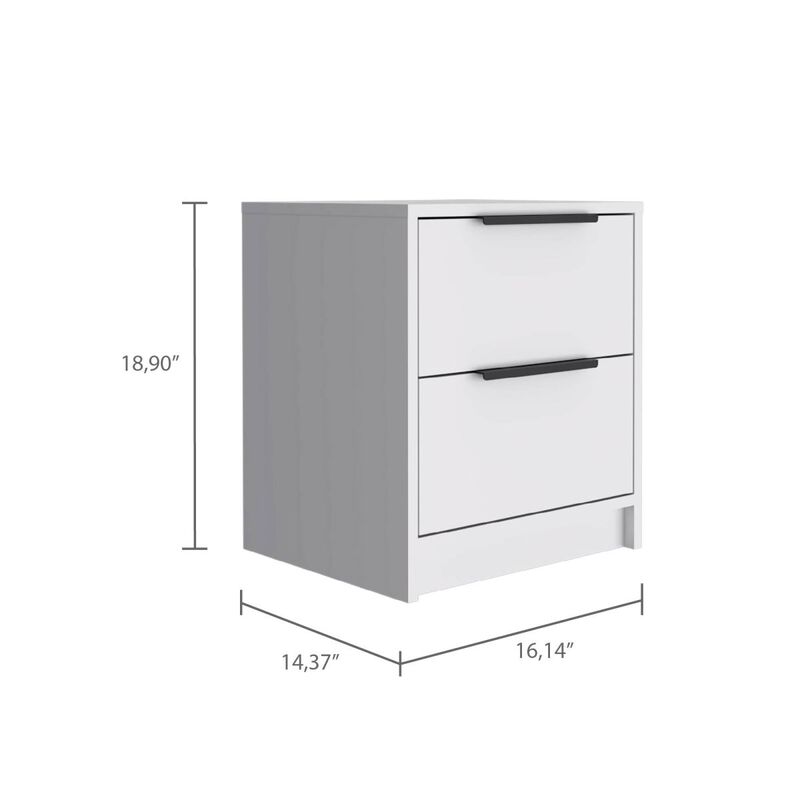 Streamdale Kaia Nightstand, Two Drawers, Metal Handle - White